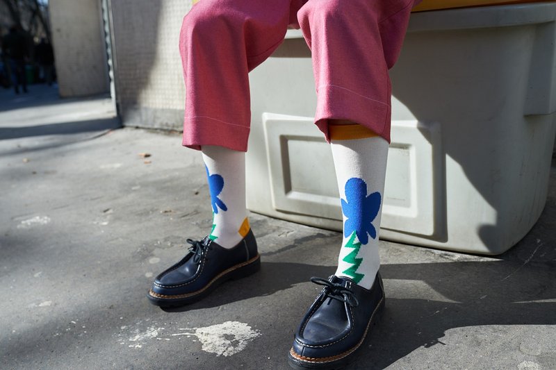 LIFEBEAT x MAO.MAO STUDIO联名轻薄透气印花袜 男女尺寸 - 袜子 - 棉．麻 白色