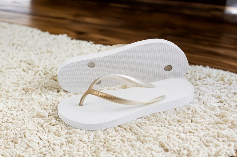 Glint渐层金牛奶白 防断强化鞋带 女夹脚拖 人字拖 拖鞋 MIT - 拖鞋 - 橡胶 白色