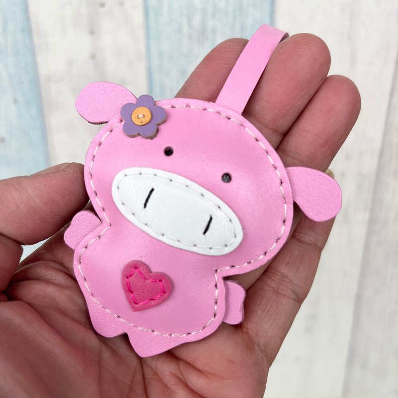 疗愈小物 粉红色 可爱 小猪 纯手工缝制 皮革 吊饰 小尺寸 - 吊饰 - 真皮 粉红色