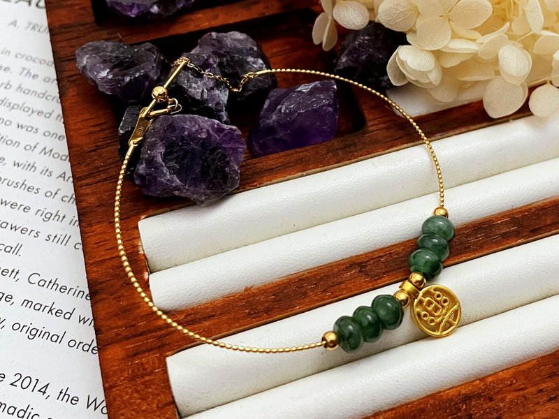 18k纯金 天然缅甸A货翡翠 手錬 - 手链/手环 - 玉石 绿色