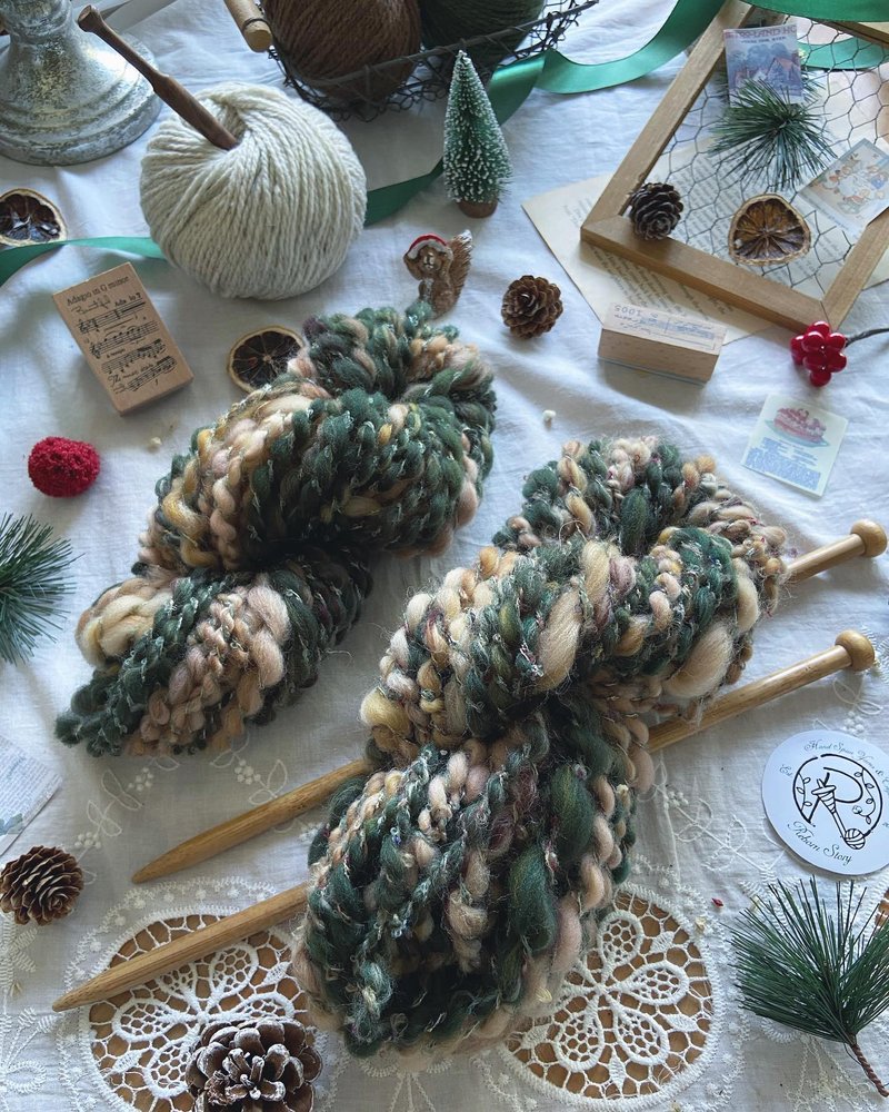 【冬日限定版】大地色系手捻线 - 编织/刺绣/羊毛毡/裁缝 - 羊毛 绿色