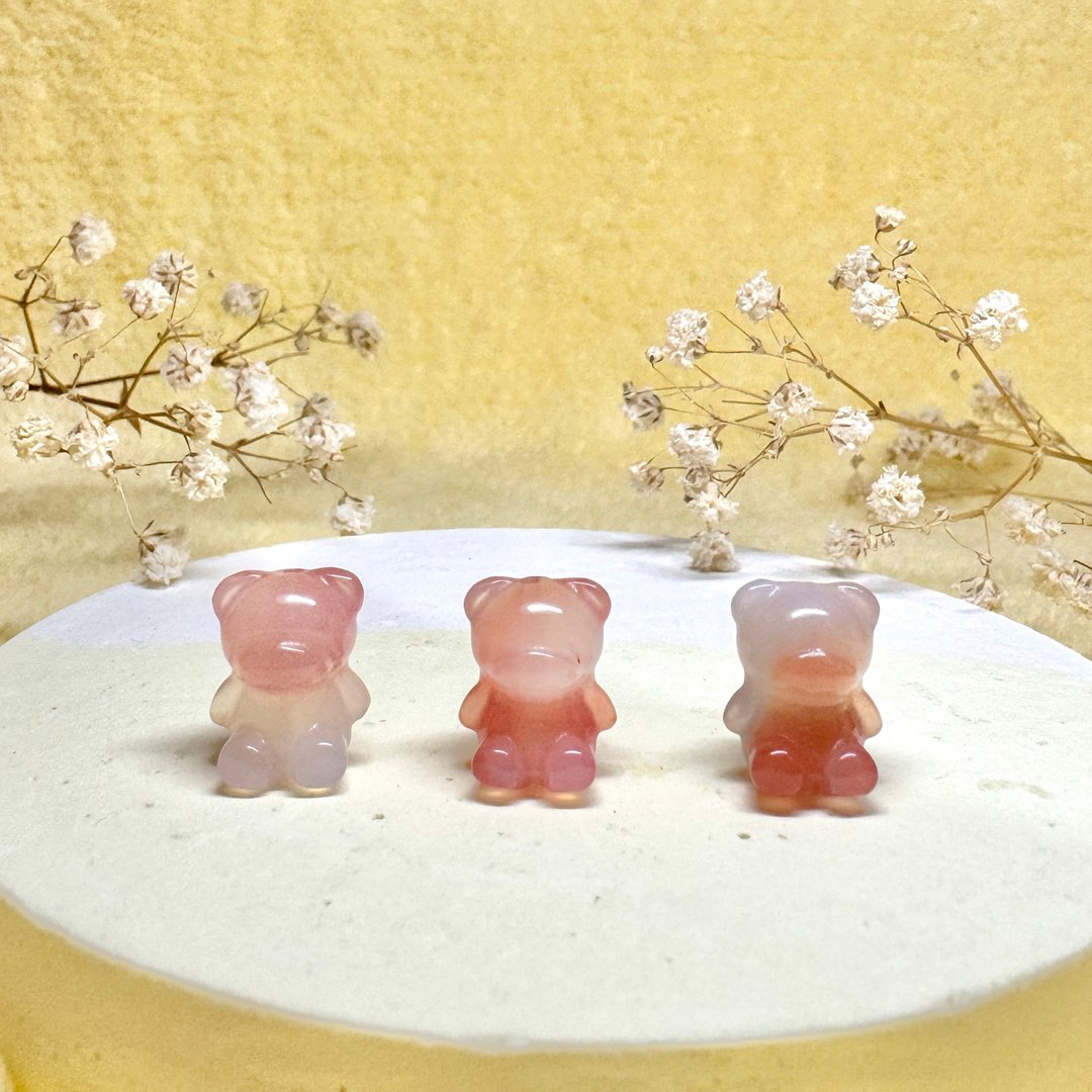 天然绯红玛瑙小熊项链 可爱造型雕刻矿石饰品 - 项链 - 水晶 红色