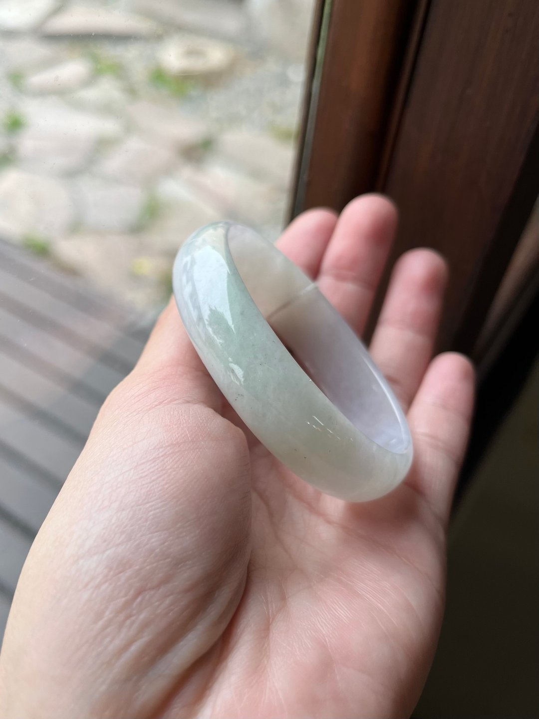 丨翠羽丨糯种白底青翡翠手镯 圈口54.8 缅甸玉A货 - 手链/手环 - 玉石 白色
