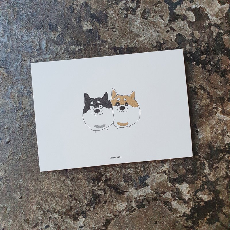 黏在一起的柴犬 孔版印刷 明信片 - 卡片/明信片 - 纸 多色