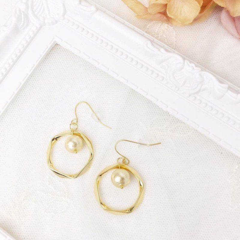 日本棉珠吊环耳环 耳夹 - 耳环/耳夹 - 其他金属 