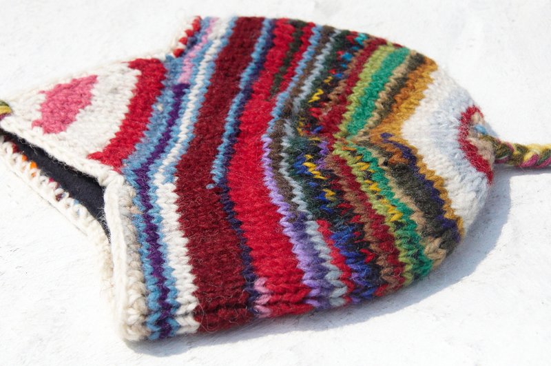 圣诞节 手工针织纯羊毛帽 / 手工内刷毛毛帽 / 针织毛帽 / 飞行毛帽 / 毛线帽 - 渐层森林色调 ( 手工限量一件 ) - 帽子 - 羊毛 多色