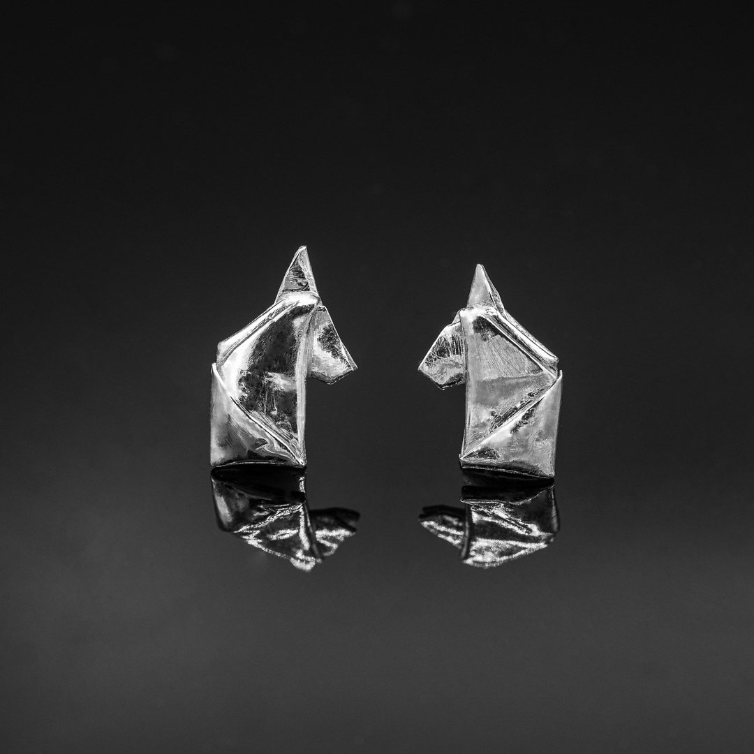 Origami the Unicorn earrings silver 99.9 - 耳环/耳夹 - 银 银色