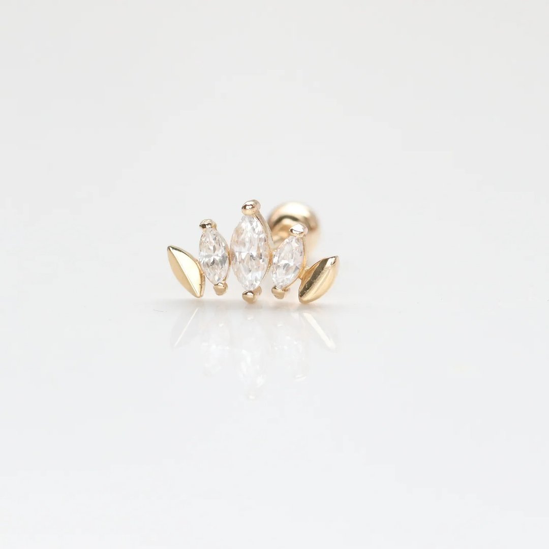 14K 马眼钻皇冠锁珠耳环_ES112_ (单个) 耳骨 耳窝 不退色 - 耳环/耳夹 - 贵金属 金色