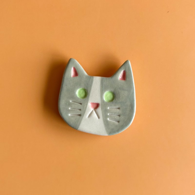 陶瓷猫磁铁 - 冰箱贴/磁贴 - 陶 灰色
