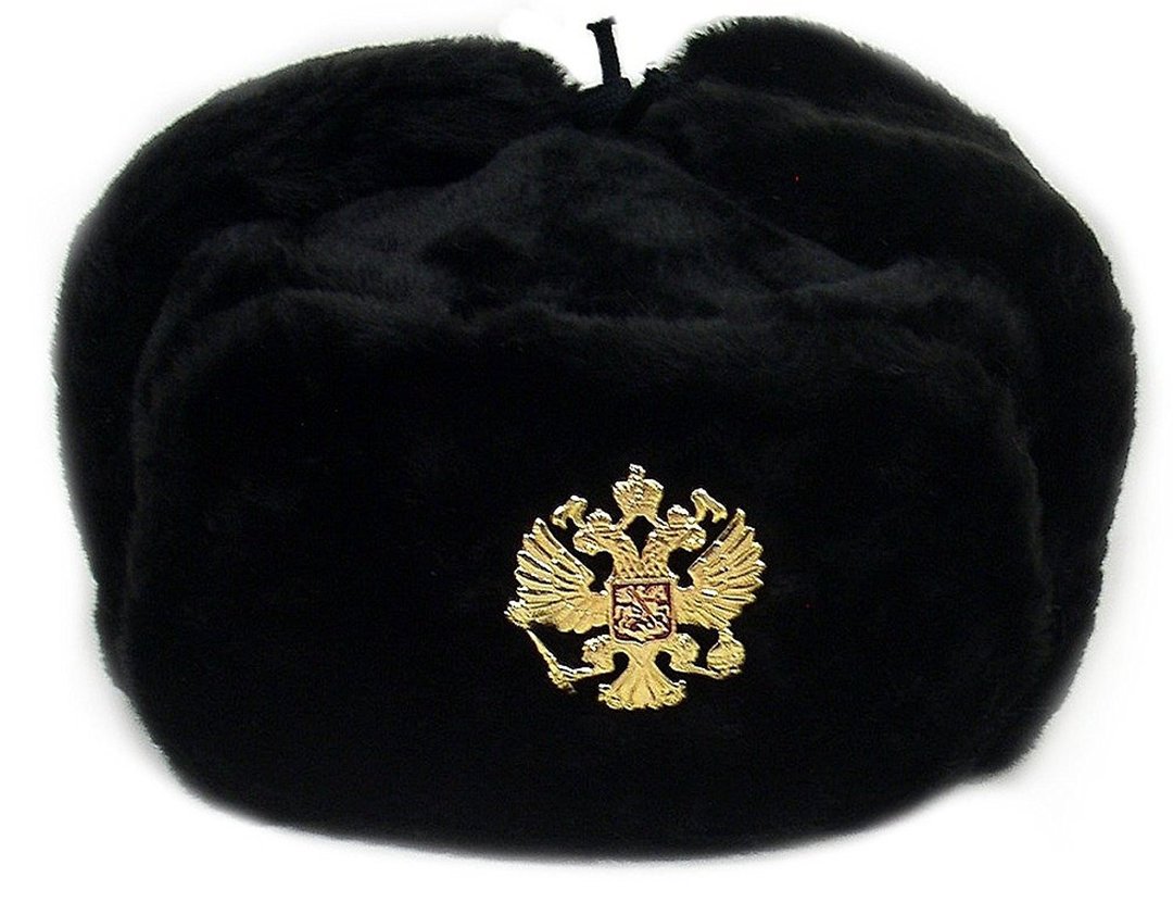 Ushanka 冬季黑色毛皮帽子苏联军队苏联军队士兵帝国鹰别针徽章 - 帽子 - 其他材质 黑色