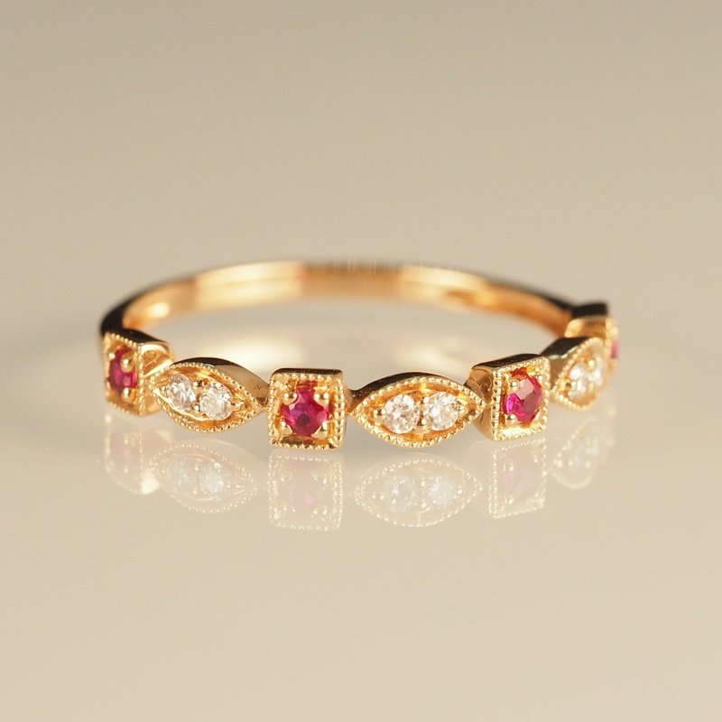 18K红宝石方形及钻石榄形戒指 18K Gold The Ruby Square and Dia - 戒指 - 贵金属 