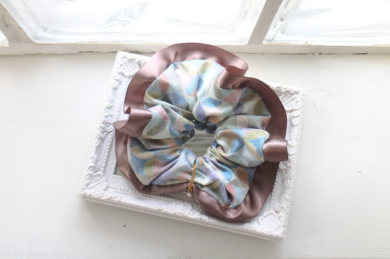 闪耀万花筒－暖灰－原创印花手作【大肠发圈】发束 - 发饰 - 聚酯纤维 蓝色