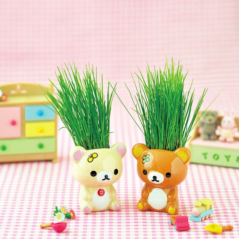 【礼物首选】 Rilakkuma拉拉熊家族 黑麦草发型植栽盆器 - 植栽/盆栽 - 陶 咖啡色