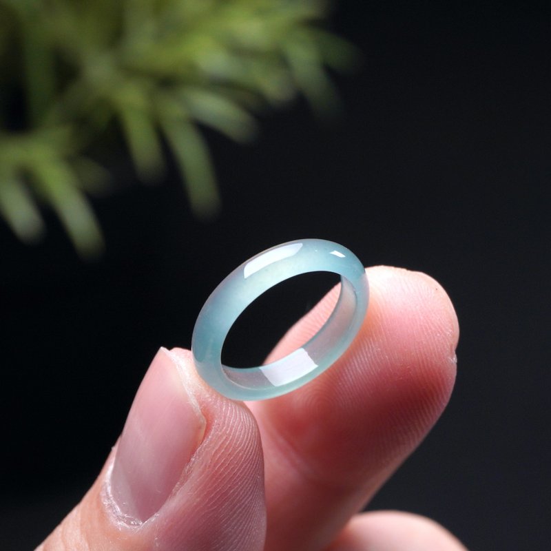 冰种蓝水翡翠戒指戒圈 | 国际8围 | 天然翡翠A货 | 送礼 - 戒指 - 玉石 蓝色