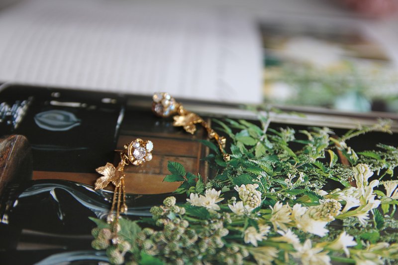 耳环 饰品 花耳环 花办耳环 珍珠耳环 干花耳环 少女风 日系作品 - 耳环/耳夹 - 植物．花 金色