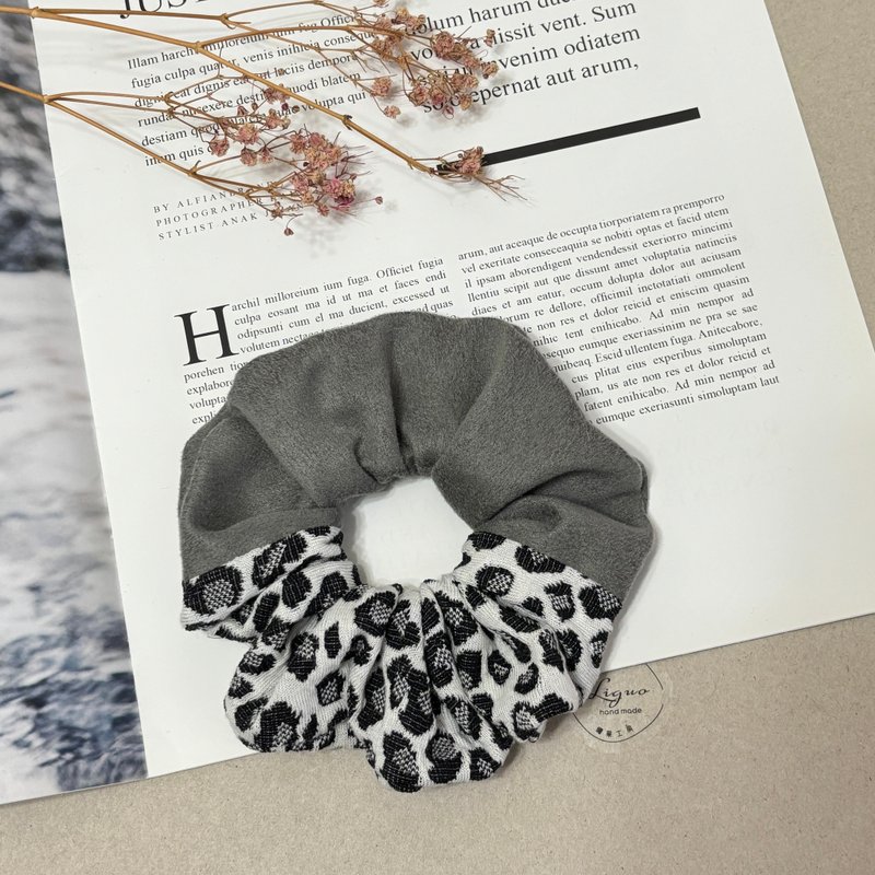 拼接 x 针织豹纹 | 大肠圈 - 发饰 - 棉．麻 粉红色