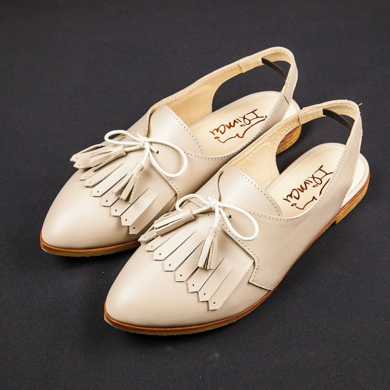 学院风系带流苏凉鞋-浅卡其 - 男女凉鞋 - 真皮 卡其色