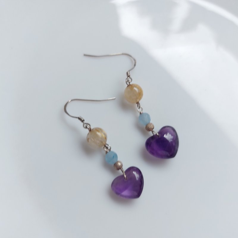 s925纯银 钛金 紫水晶耳环 | 手作定制 手链 项链 耳饰 饰品 - 耳环/耳夹 - 水晶 