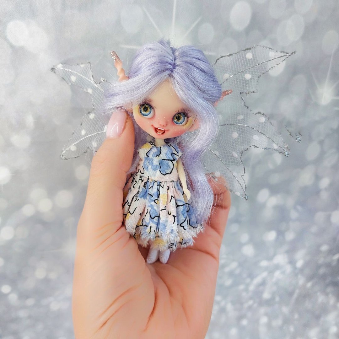 Doll. Petite Blythe. Miniature doll with purple hair. Little doll. fairy doll - 玩偶/公仔 - 塑料 紫色