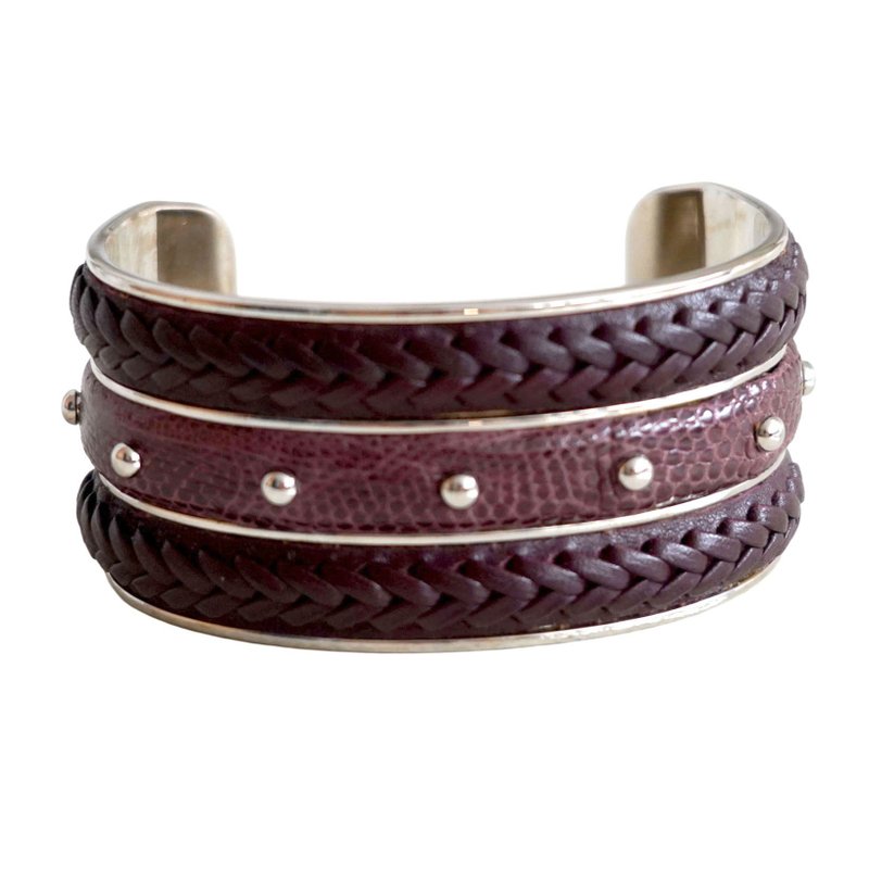 全新TOD's真皮编织拼蛇皮银色男装粗手镯手环手扼 意大利奢侈名牌 - 手链/手环 - 棉．麻 咖啡色