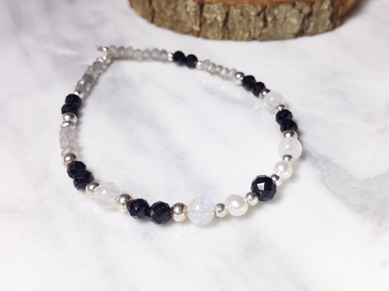 MH纯银天然石订制系列_星砂_黑尖晶石 - 手链/手环 - 半宝石 黑色