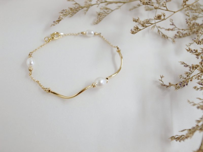 圣诞礼物【手链】14K 包金 注金 珍珠手链 - 手链/手环 - 贵金属 金色