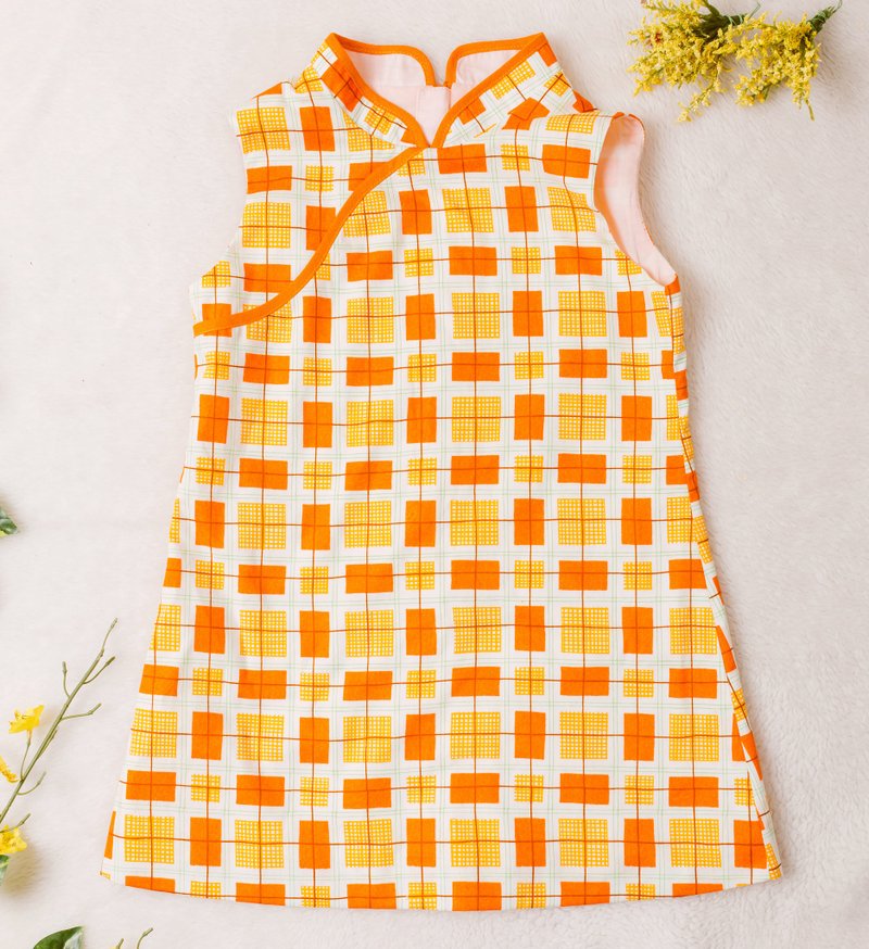 【儿童】职人手作旗袍洋装 – 午后的橘子汽水 - 童装裙 - 棉．麻 橘色