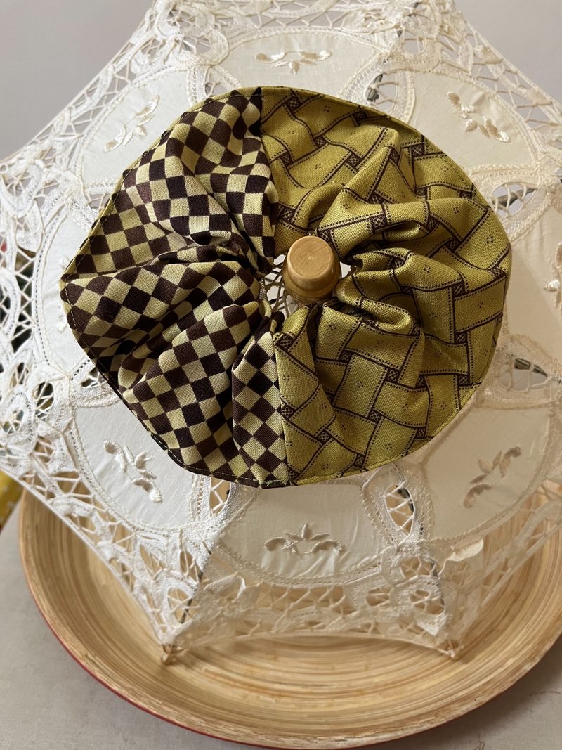 绿格/双色大肠圈发束/日本印花布 - 发带/发箍 - 棉．麻 绿色