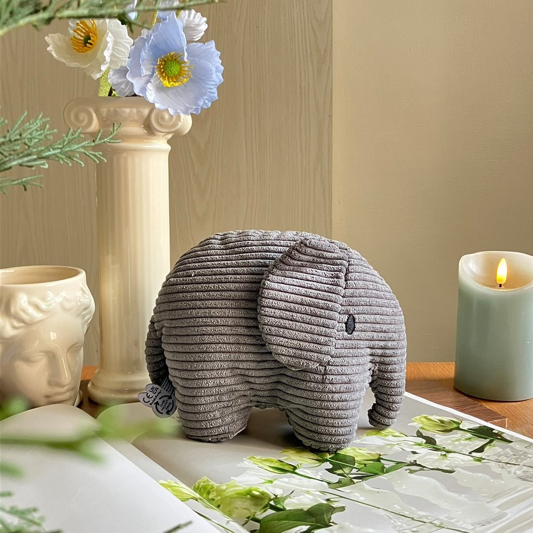 24H 出货 BON TON TOYS Elephant 小象 ECO 灯芯绒填充玩偶 - 灰 23cm - 玩偶/公仔 - 聚酯纤维 灰色