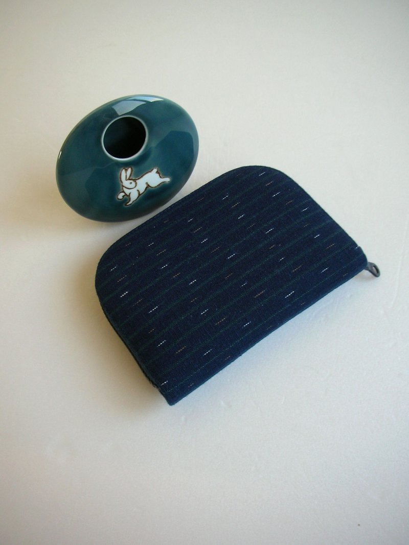 备后节织【大名缟小雨】-短夹/皮夹/ 零钱包/礼物 - 皮夹/钱包 - 棉．麻 蓝色