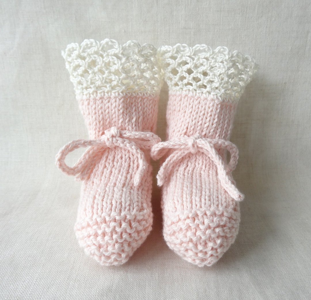3M~　organic cotton lacy baby booties 394 - 满月礼盒 - 棉 粉红色