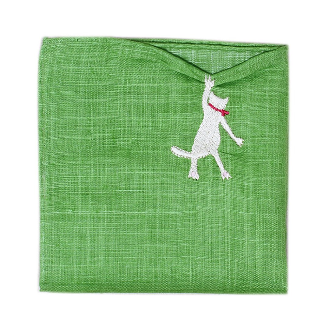 HIKKOMI 猫 绿色 手帕 41×41cm 50%棉 50%麻 日本制 礼品 - 手帕/方巾 - 棉 绿色