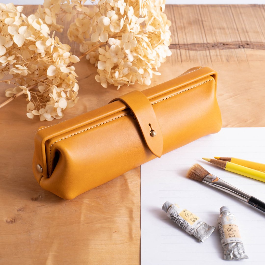 意大利皮革笔袋 Paka-pen #Yellow【入学礼】【就职礼】【定制化礼品】 - 铅笔盒/笔袋 - 真皮 黄色
