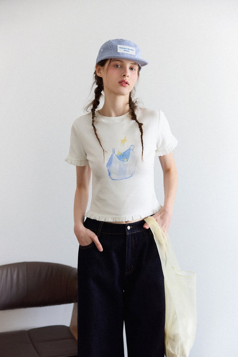 星星口袋 插画师合作款 木耳边短袖T恤 - 女装 T 恤 - 其他材质 多色