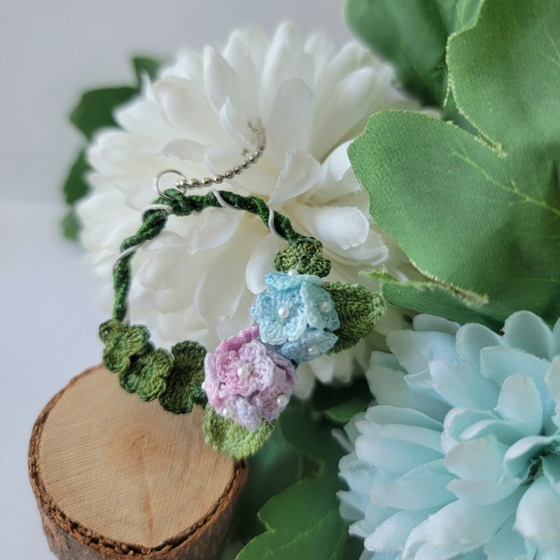 花圈颈链 绣球花 紫阳花|四叶草 人手钩织 sv925 925纯银 - 项链 - 绣线 紫色