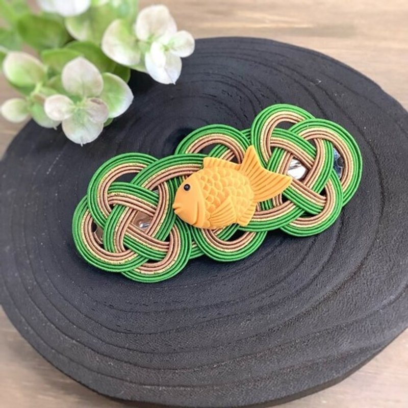 【鲷鱼烧抹茶】Mizuhiki Barretta 可爱零食鲷鱼鱼日式甜点 - 发饰 - 其他金属 绿色