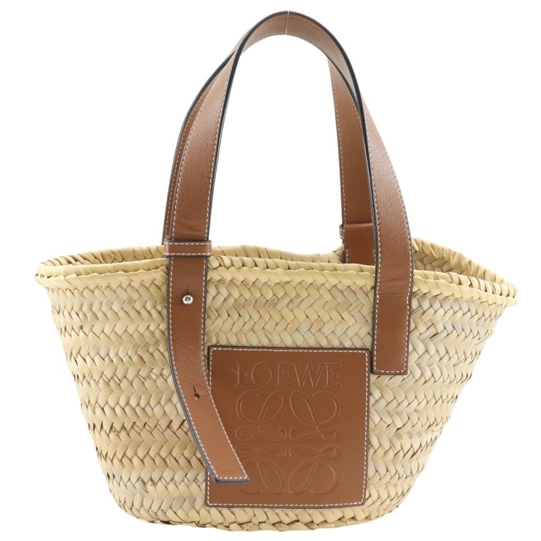【日本直运】罗意威 LOEWE Basket Bag Small 小型篮子包 手提包 编织包 拉菲草×皮革 米白色 女性【二手】 - 手提包/手提袋 - 竹 咖啡色