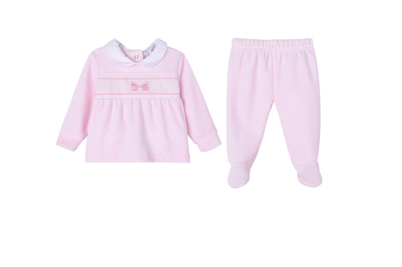 初生婴儿 长袖上衣+连袜裤 可爱小兔绣綉 秋冬新款 - 包屁衣/连体衣 - 棉．麻 粉红色