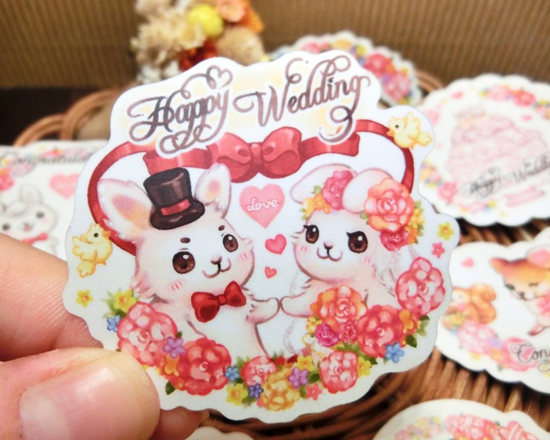 造型贴纸包-婚礼兔 - 贴纸 - 纸 白色
