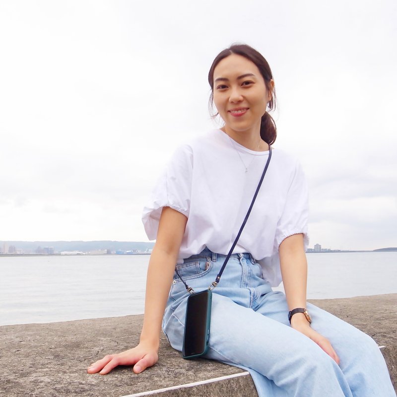 简约手机侧背带/包包背带 (定制化英文名字) - 手机配件 - 真皮 蓝色