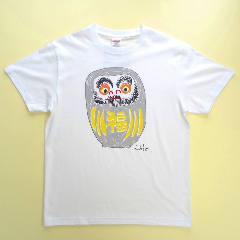 Daruma Men's T shirt  Glitter  Gold Silver - 女装 T 恤 - 棉．麻 银色