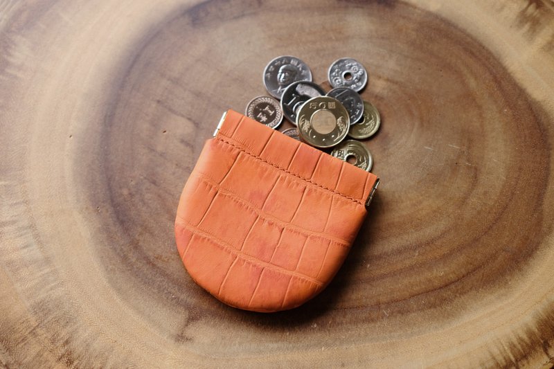 Arch leather coin purse (Orange Croco) - 零钱包 - 真皮 橘色