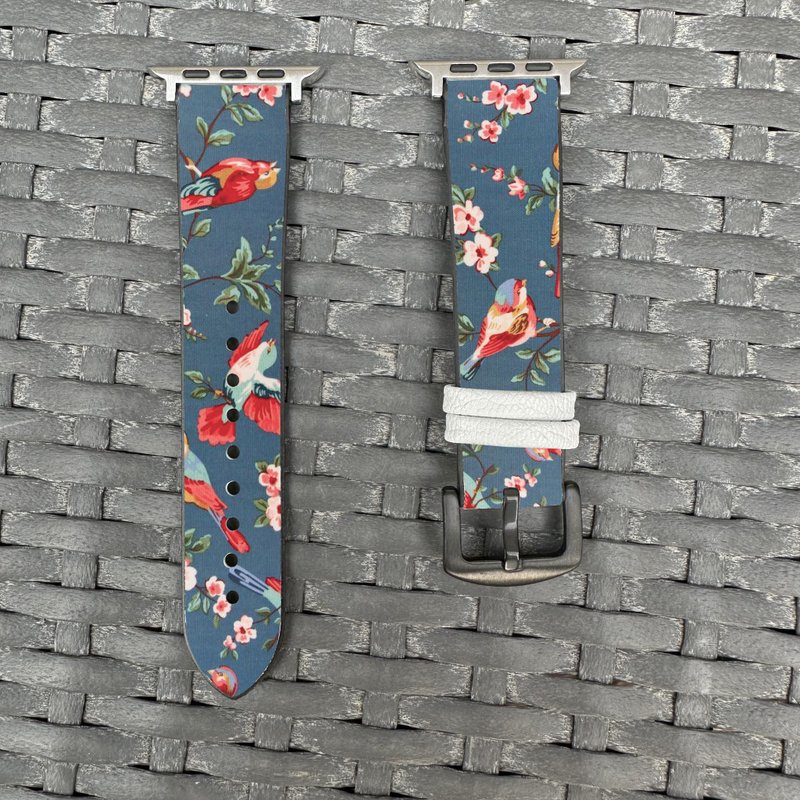 怀旧花鸟蓝色 Apple Watch 潮流硅胶表带 - f002 - 表带 - 硅胶 多色