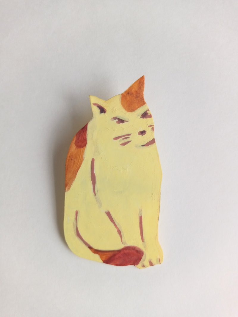 Brooch Mikeneko Cat Hand-painted One-of-a-kind - 胸针 - 塑料 黄色