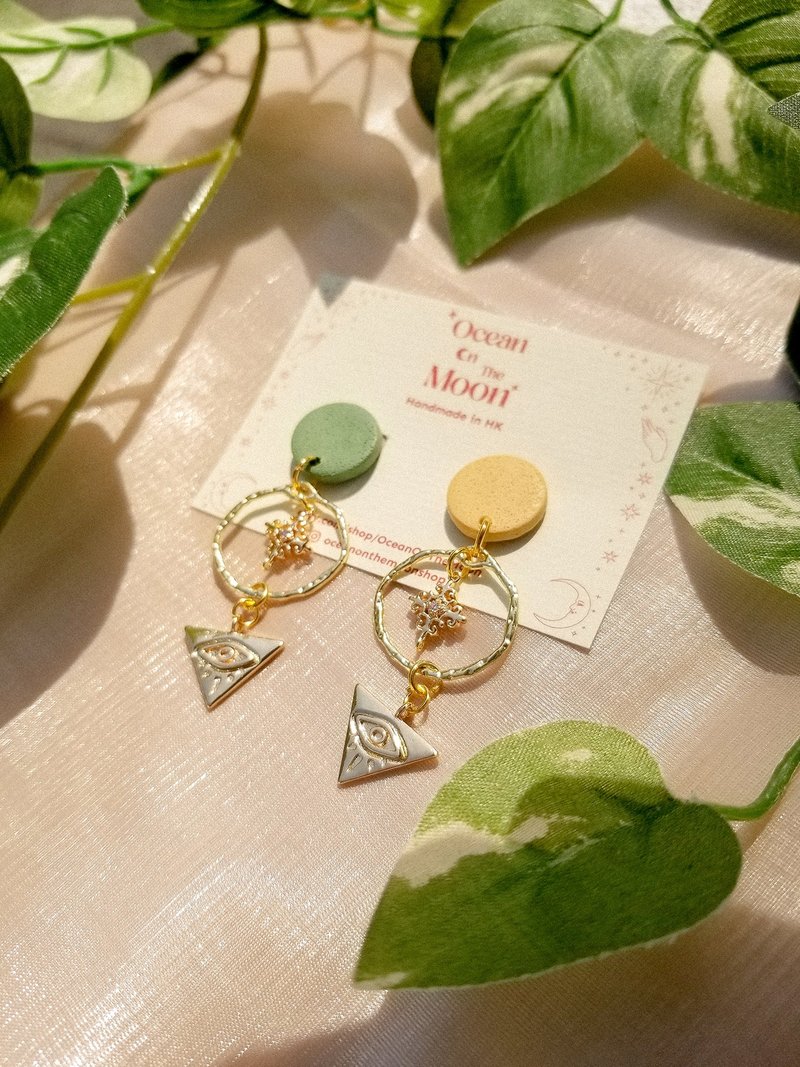 原创手作 Ocean On The Moon - Boho质感软陶耳环/耳夹 - 耳环/耳夹 - 陶 多色