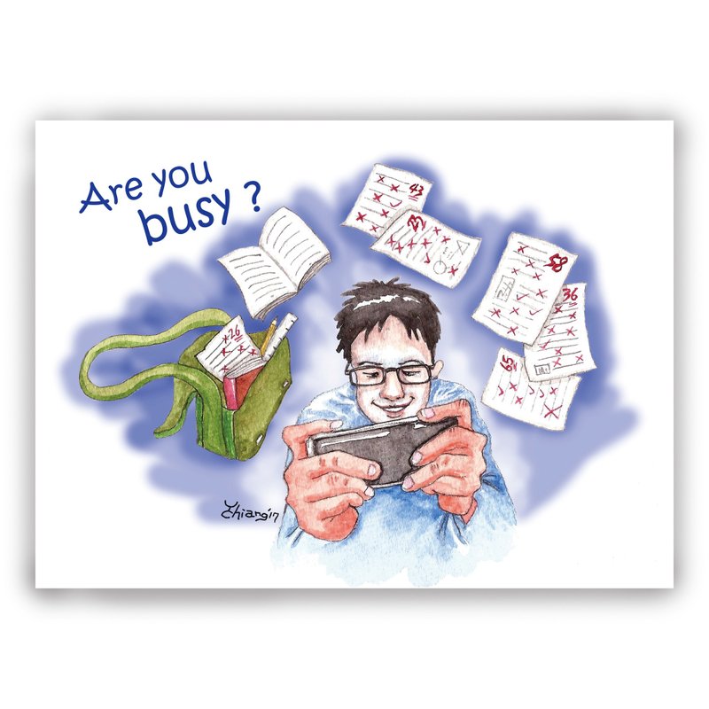 手绘插画万用卡/明信片/卡片/插画卡--你忙? 手游控 - 卡片/明信片 - 纸 
