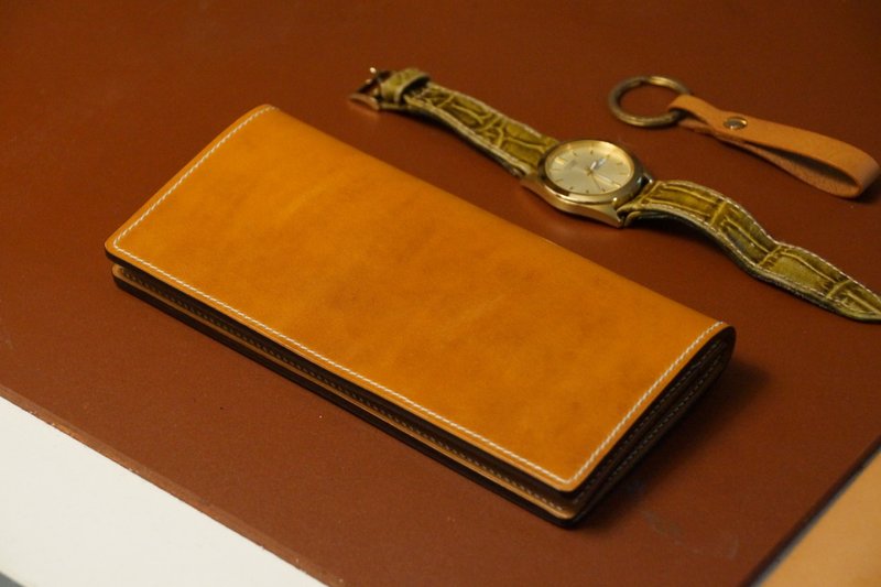 【梁絮皮艺】手缝马臀皮革长夹/皮革/真皮/钱包/财布/Hakuba - 皮夹/钱包 - 真皮 橘色