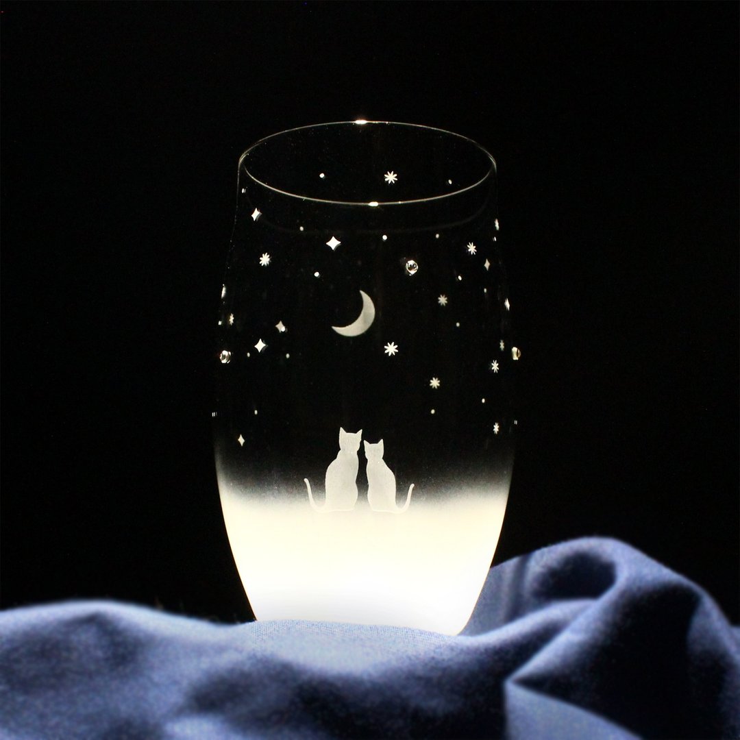 一起仰望新月夜空 / L尺寸猫咪图案玻璃杯 vol.1-L - 玻璃杯 - 玻璃 透明
