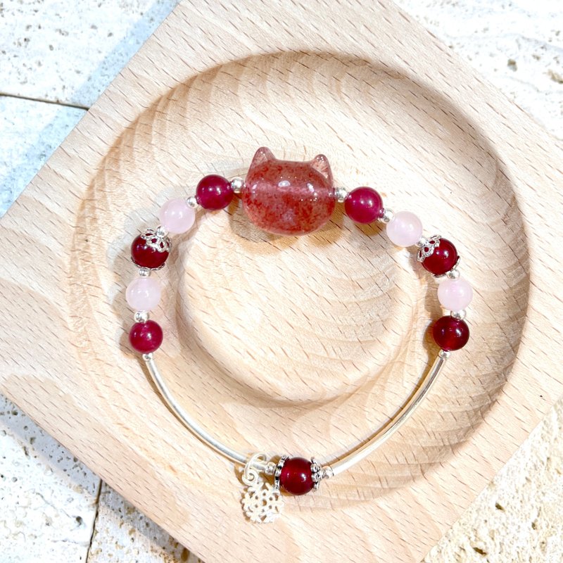 爱恋草莓猫猫 草莓晶 粉晶 恋爱运 人缘 姻缘 招桃花 事业运 - 手链/手环 - 水晶 粉红色
