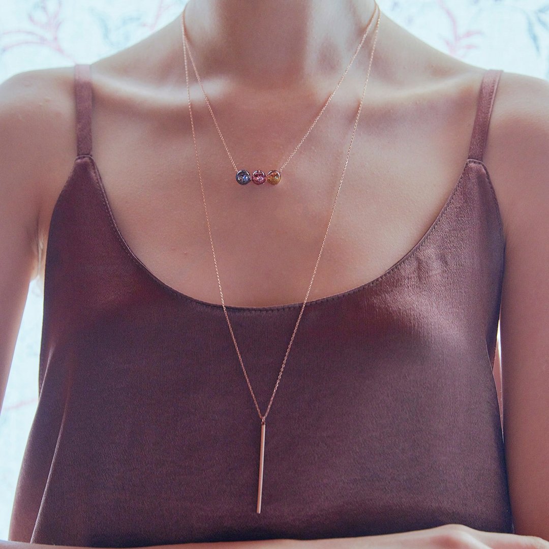 Triple Snowball Necklace SET - 项链 - 玻璃 